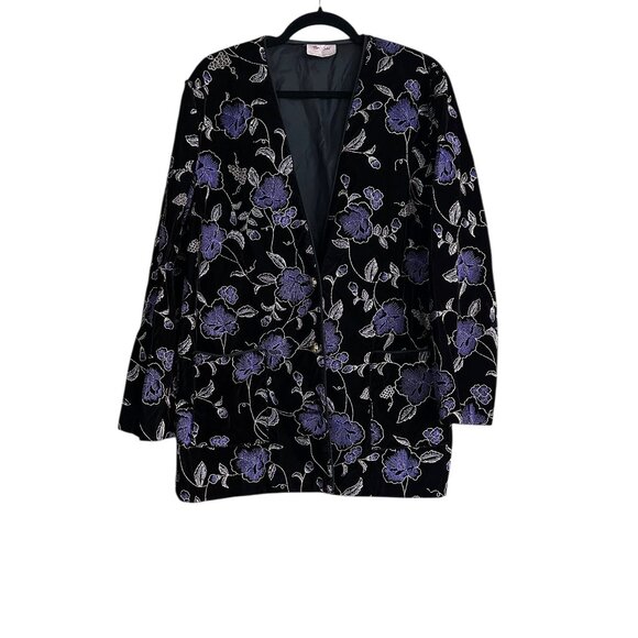 Vintage 80s Velvet Floral Blazer Purple & Gold Moody Granny Boho Art to Wear - Picture 1 of 6